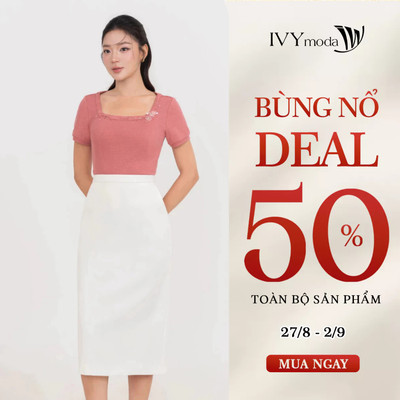 Áo thun nữ cổ vuông, áo thun nữ công sở dạo phố IVY moda MS 57B0660