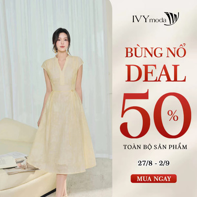 Đầm xòe cổ chữ V phối dây thắt eo, đầm nữ hiện đại tôn dáng IVY moda MS 48B0685