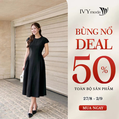 Đầm xòe dáng midi chiết eo, đầm nữ công sở dạo phố IVY moda MS 48B0643