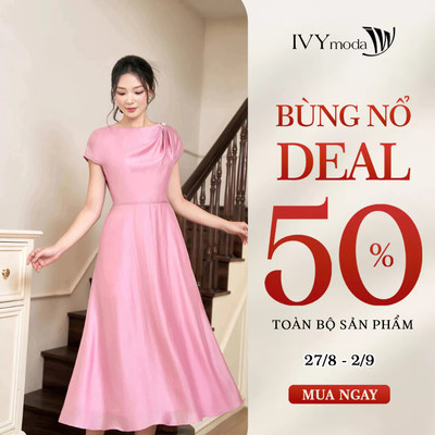 Đầm lụa dáng xòe chiết eo tôn dáng, đầm nữ công sở dạo phố IVY moda MS 48B0596