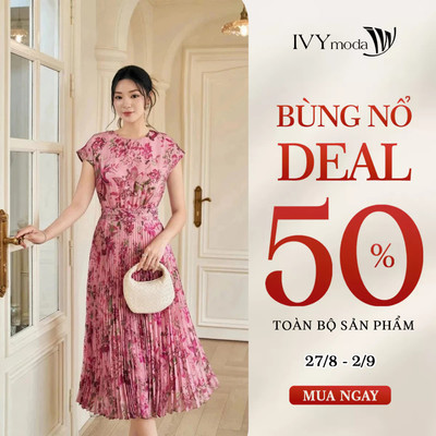 Đầm midi xòe nhẹ chiết eo tôn dáng, đầm nữ công sở dạo phố IVY moda MS 48B0595