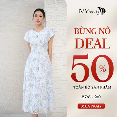 Đầm midi nữ dáng xòe nhẹ, đầm nữ công sở dạo phố tôn dáng IVY moda MS 48B0637