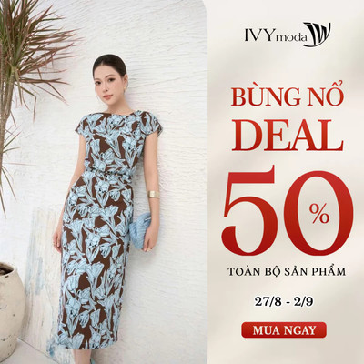 Đầm lụa tay hến họa tiết floral, đầm nữ công sở tôn dáng IVY moda MS 48B0549