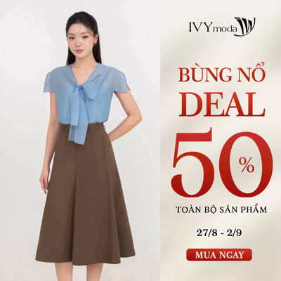 Áo sơ mi nữ cổ V họa tiết nơ, áo sơ mi công sở dạo phố hiện đại IVY moda MS 16B0581