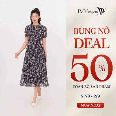 Blossom Pink Dress - Đầm lụa họa tiết dáng xòe, Đầm dự tiệc nữ IVY moda MS 48M9031