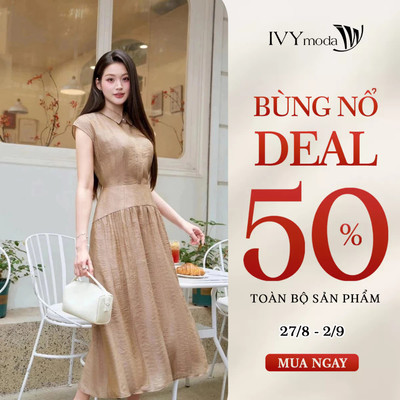Đầm lụa Latte Elegance, đầm nữ công sở dạo phố IVY moda MS 48M9401
