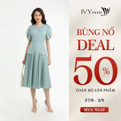 Đầm xòe hạ eo xếp ly nữ IVY moda MS 48M7565