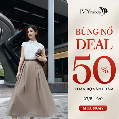 Chân váy khaki nữ dáng xòe, Chân váy công sở dạo phố nữ IVY moda MS 30M8113