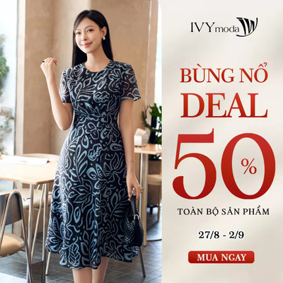 Đầm tơ lụa họa tiết, đầm xòe tay ngắn công sở dạo phố IVY moda MS 48M9390