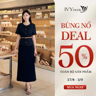 Chân váy Midi IVY Signature, chân váy xòa công sở hiện đại MS 31B0742