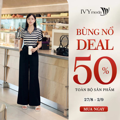 Áo len dệt kim Marine Chic, cổ polo họa tiết kẻ sọc navy - xanh pastel, tay ngắn công sở dạo phố IVY moda MS 57M9417