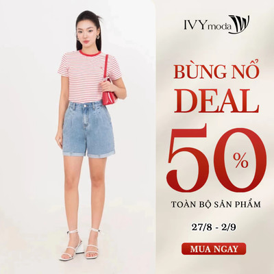 Quần shorts denim gập gấu, Quần dạo phố nữ IVY moda MS 23M9080