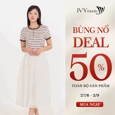 Áo thun kẻ Cotton, áo thun nữ công sở hiện đại IVY moda MS 57M9381