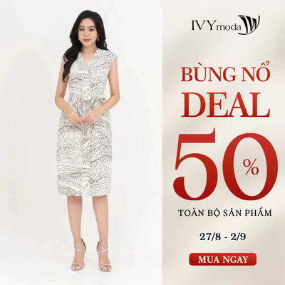 Đầm cổ tim phối nơ dây eo IVY moda MS 41M7446