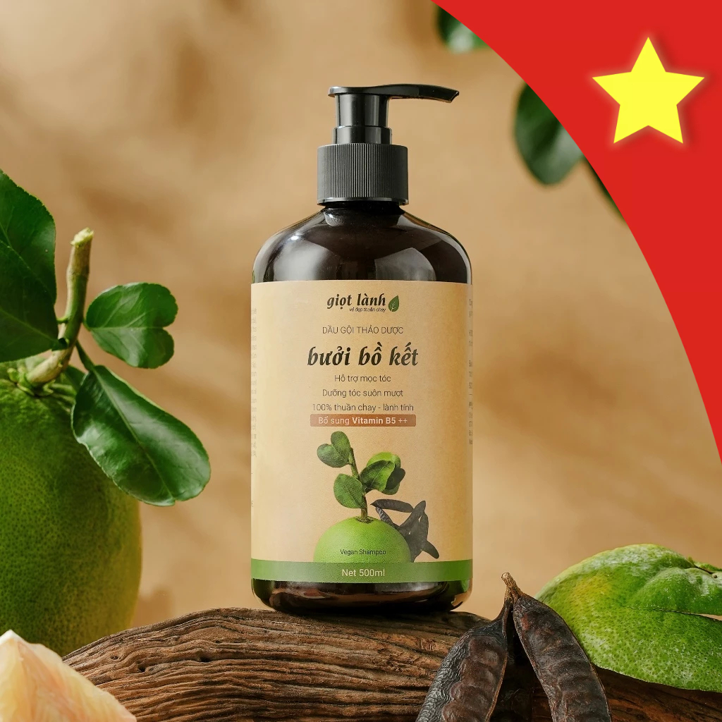 Dầu gội thảo dược Bưởi Bồ kết thuần chay Giọt Lành 500ml