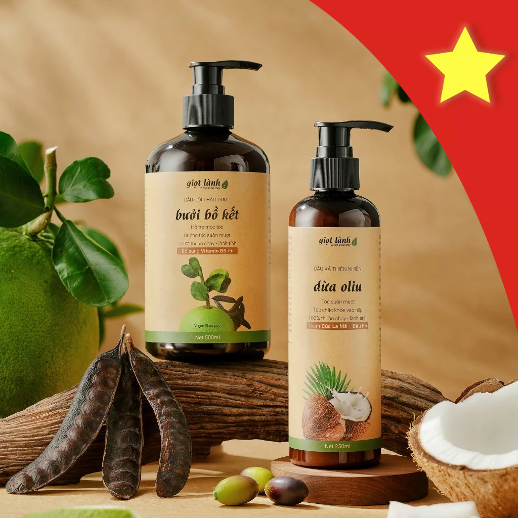 Bộ gội xả thảo dược hỗ trợ kích mọc tóc thuần chay Giọt Lành