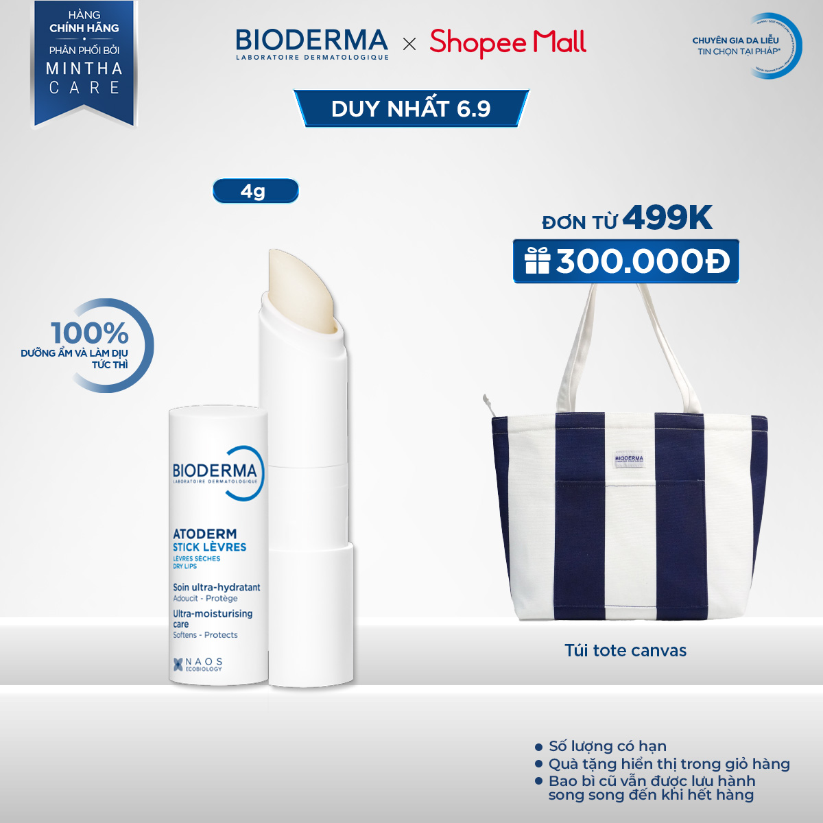 Son dưỡng môi khô nứt nẻ và tổn thương Bioderma Atoderm Stick Levres - 4g