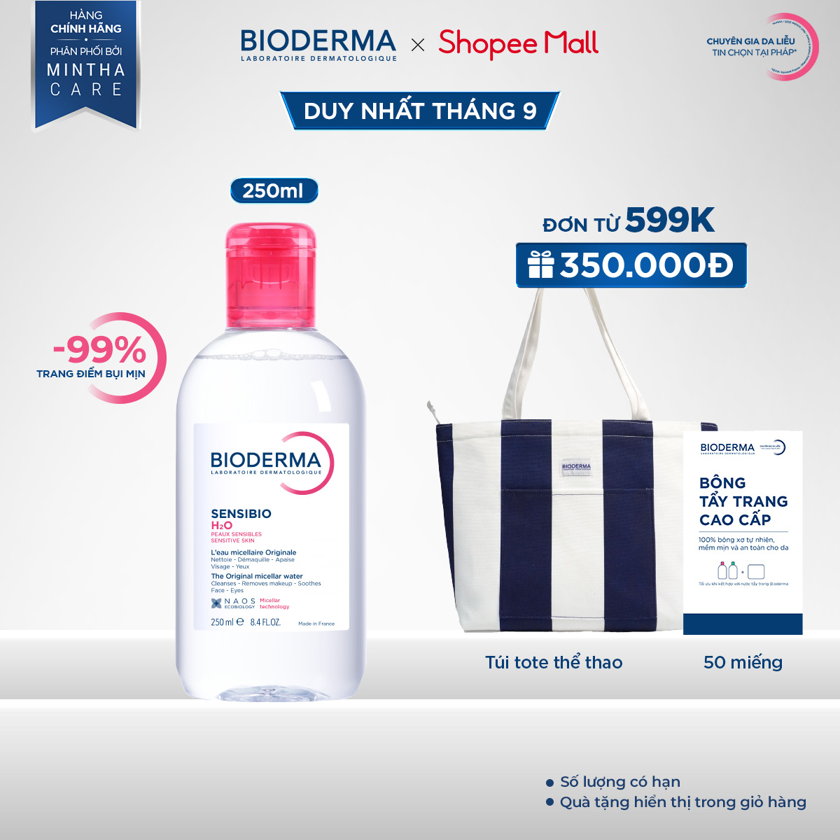 Dung dịch làm sạch và tẩy trang công nghệ Micellar Bioderma Sensibio H2O - 250ml