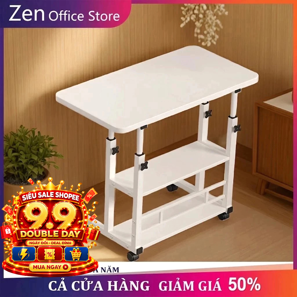 ZEN Bàn rút di động có kệ ngang dùng làm bàn học và làm việc nâng hạ chiều cao