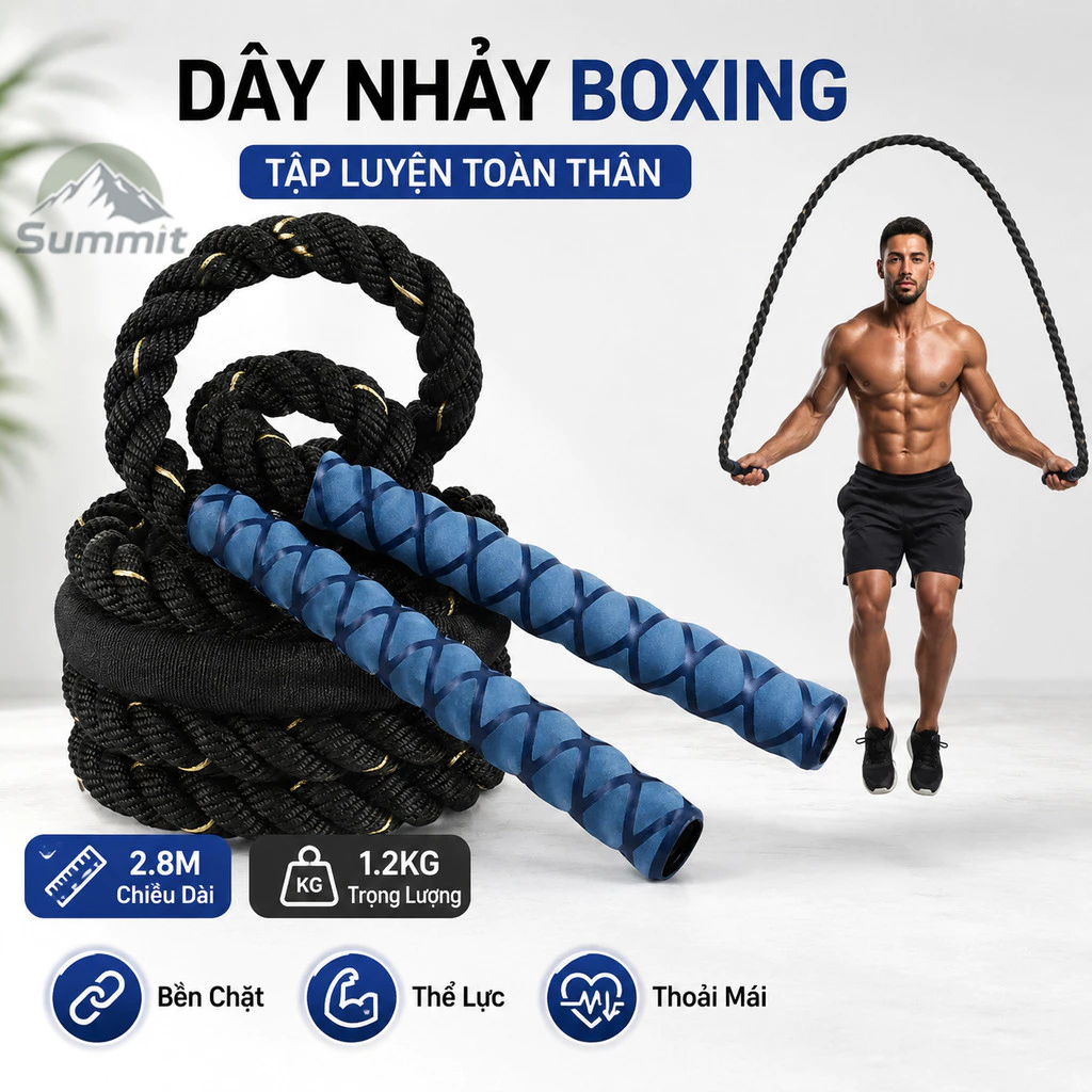 [COD] Dây Nhảy Boxing Gym - Tập Thể Lực Nặng 1.2kg, Dài 2m8 - Dây Nhảy Tăng Cơ, HIIT, Cardio, Dây Nh