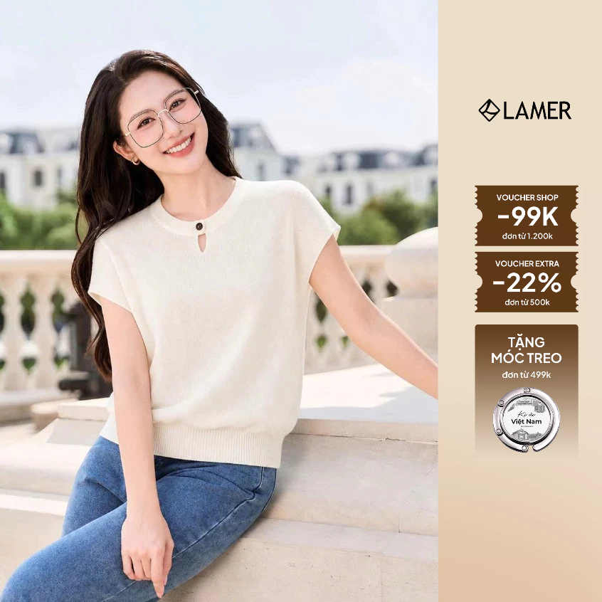 Áo Len Dệt Kim LAMER FASHION Dáng Suông Cổ Tròn Vai Chờm Mchic O61W26Q018