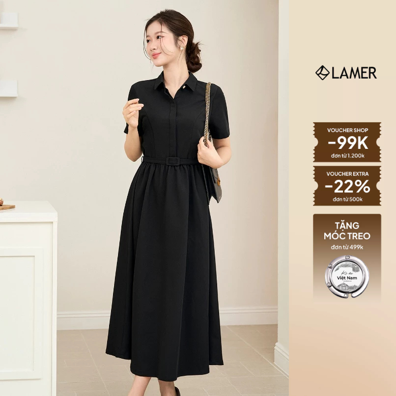 Đầm Xoè Công Sở Dáng Dài LAMER FASHION Cổ Đức Thanh Lịch Sang Trọng O63M26H014