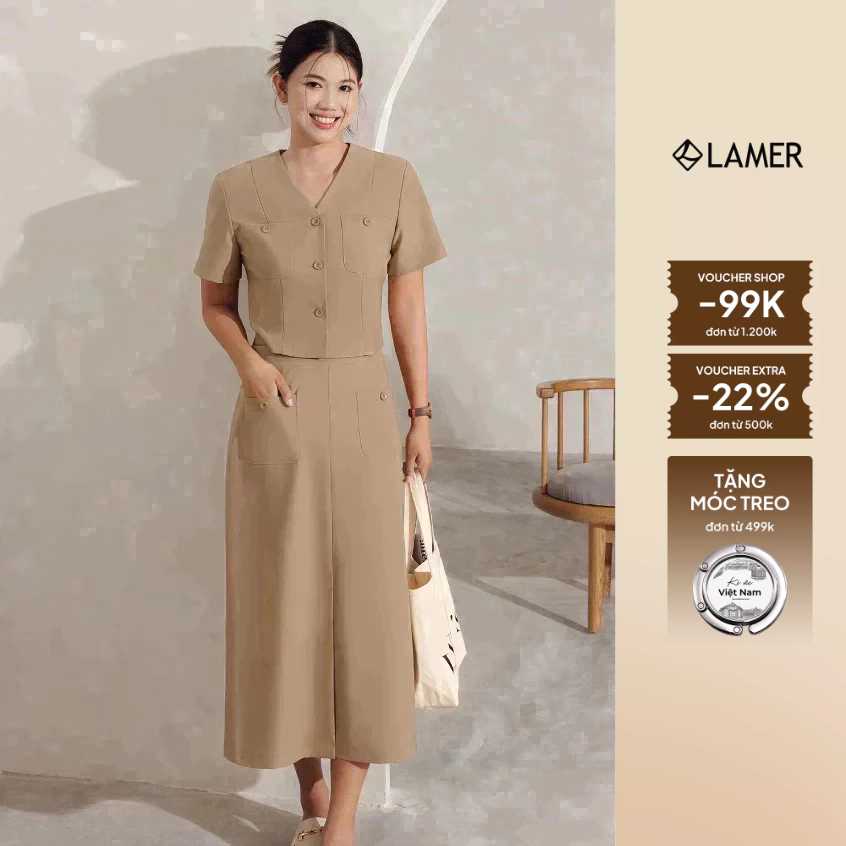 Áo Sơ Mi Croptop Cổ Tim Phối Cùng Chân Váy Dáng Dài, Set Đồ Công Sở Thanh Lịch VIEN TRAN  V65D24H005