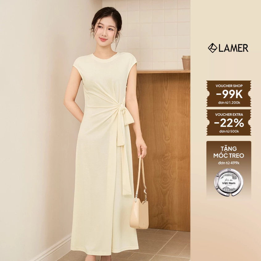 Đầm Dáng Suông LAMER FASHION Cổ Tròn Vai Chờm Buộc Vạt Eo O63T26H015