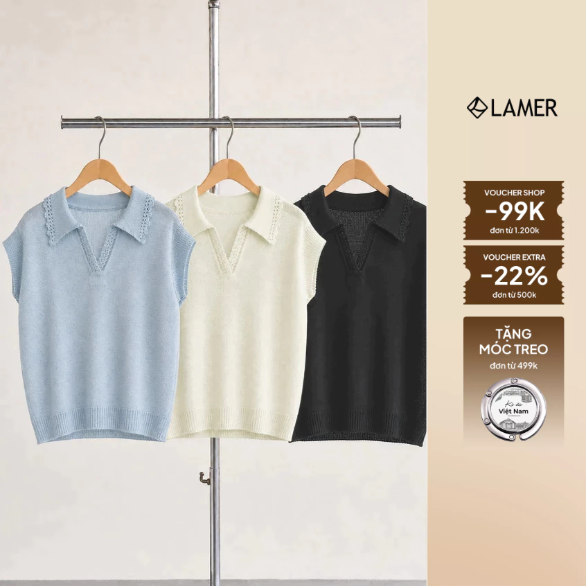 Áo Len Dệt Kim LAMER FASHION Cổ Bẻ Bổ Trụ Vai Bo Chờm Mchic O61W26Q022