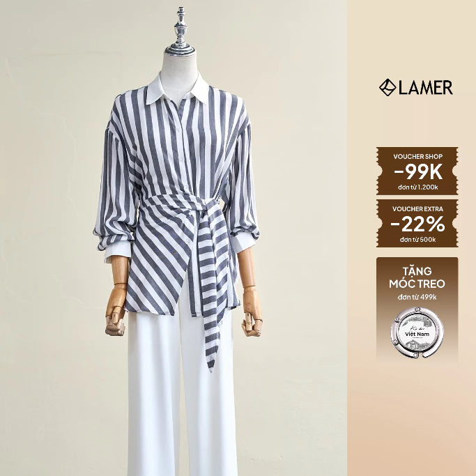 Áo Sơ Mi Kiểu Nữ LAMER FASHION Buộc Eo Phối Cổ Tay Măng Sét V61H26H021