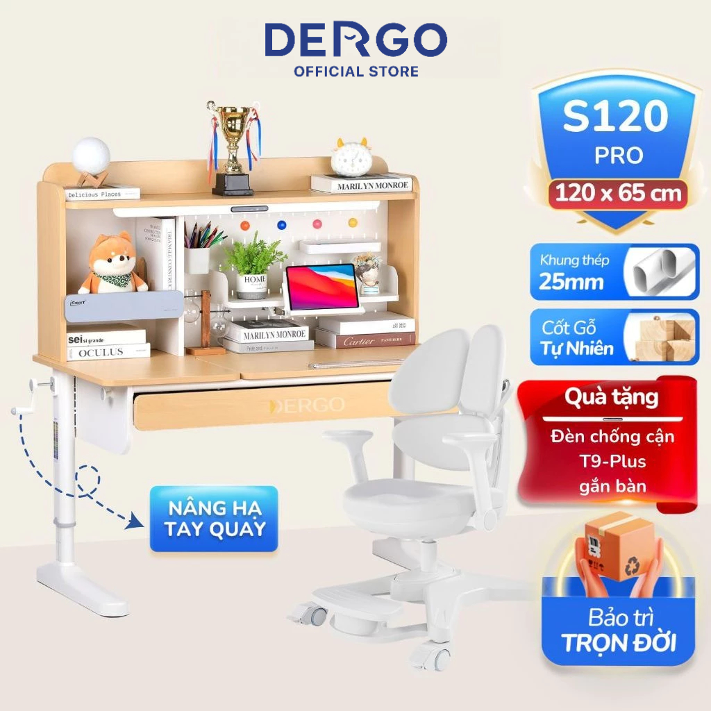 Bộ Bàn Học Thông Minh Gỗ Tự Nhiên DERGO iSmart Super Star S120 Pro