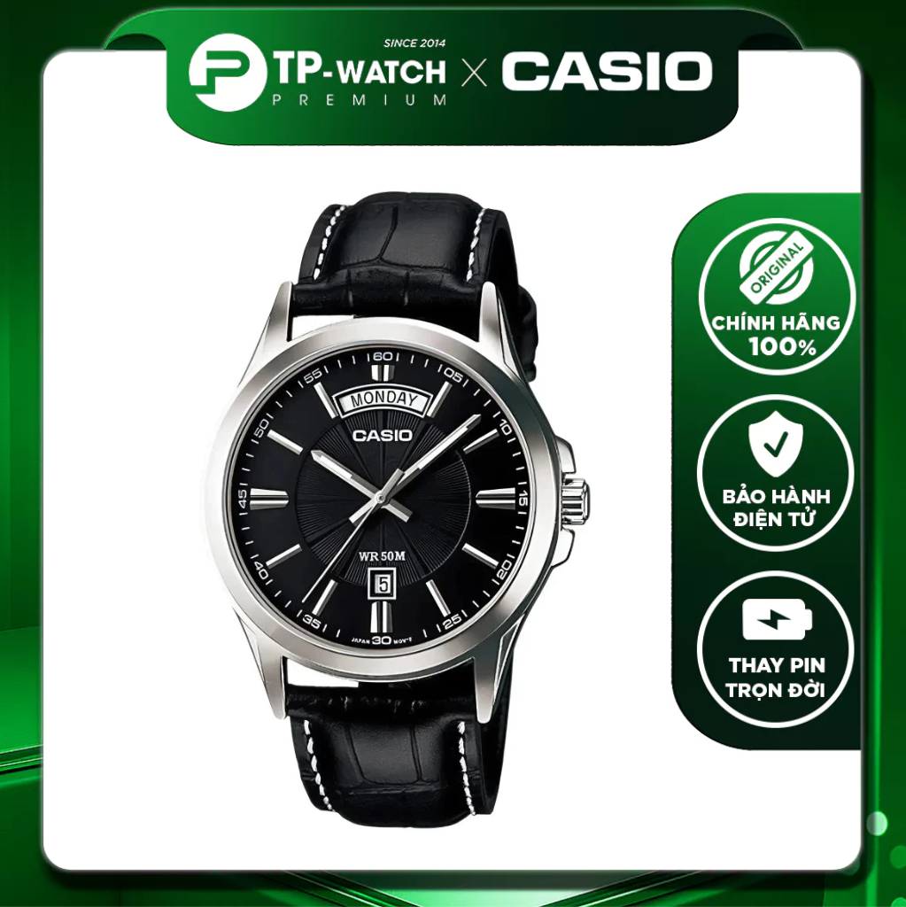 Đồng hồ nam dây da Casio MTP-1381L-1AVDF Size 39.9mm - Chống nước 50m | Casio nam MTP-1381L-1A