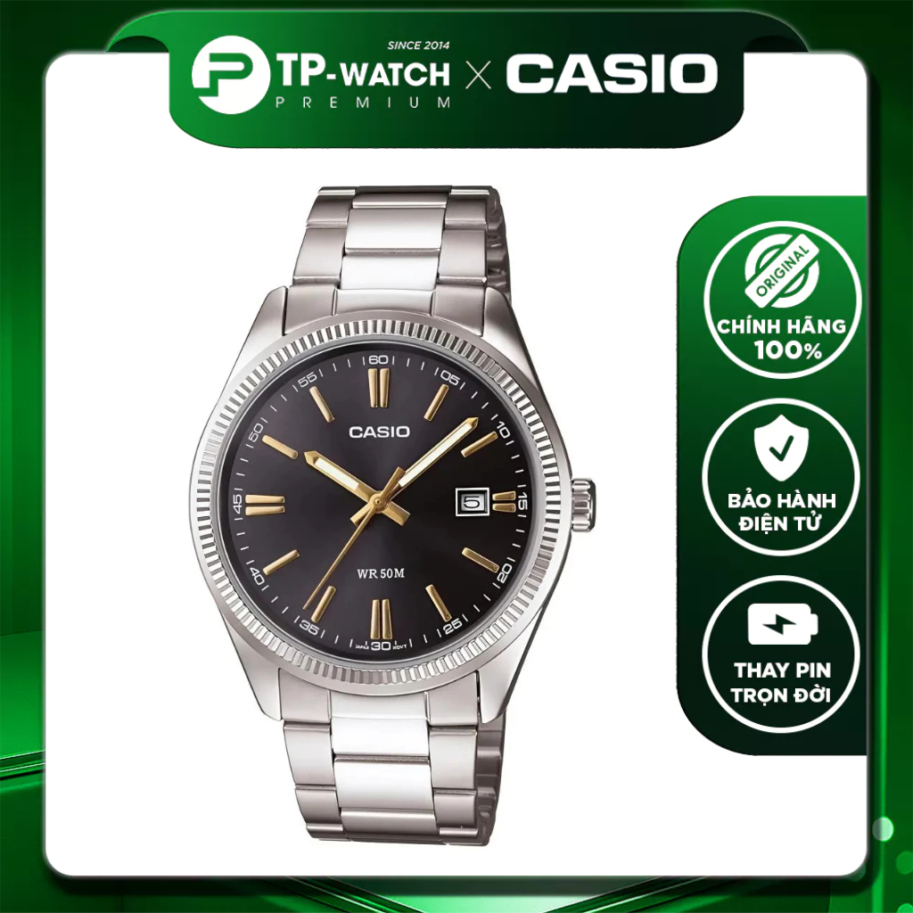 Đồng hồ nam dây thép Casio MTP-1302D-1A2VDF Size 38.5mm - Chống nước 50m | Casio nam MTP-1302D-1A2