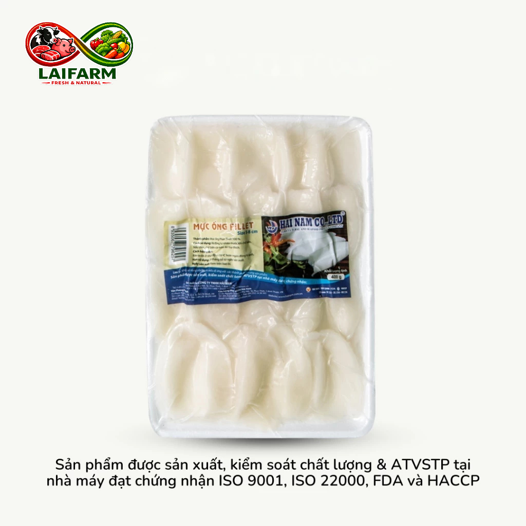[Laifarm][Hỏa tốc HCM] Mực ống phi lê 5-8cm Hải Nam Foods Khay 400g