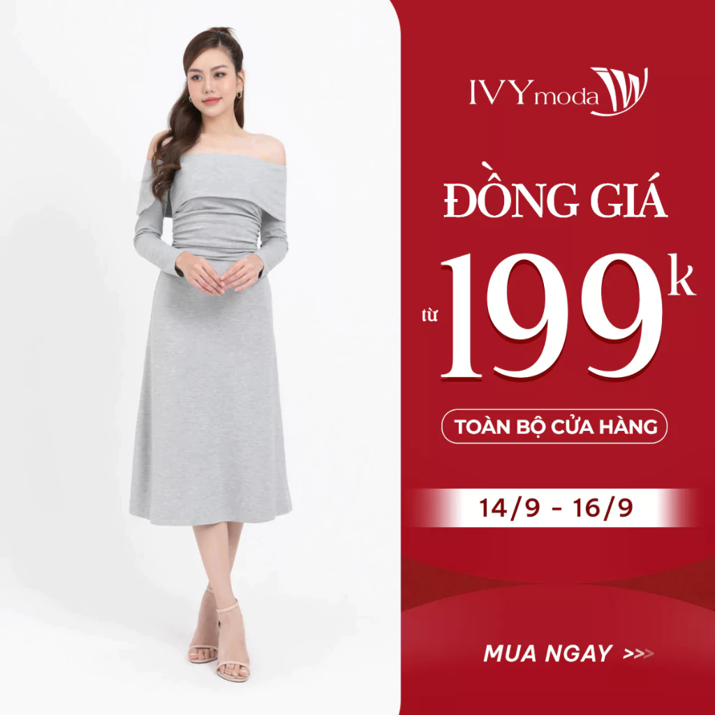 Đầm thun nữ trễ vai, đầm thun dáng dài hiện đại IVY moda MS 42M8230