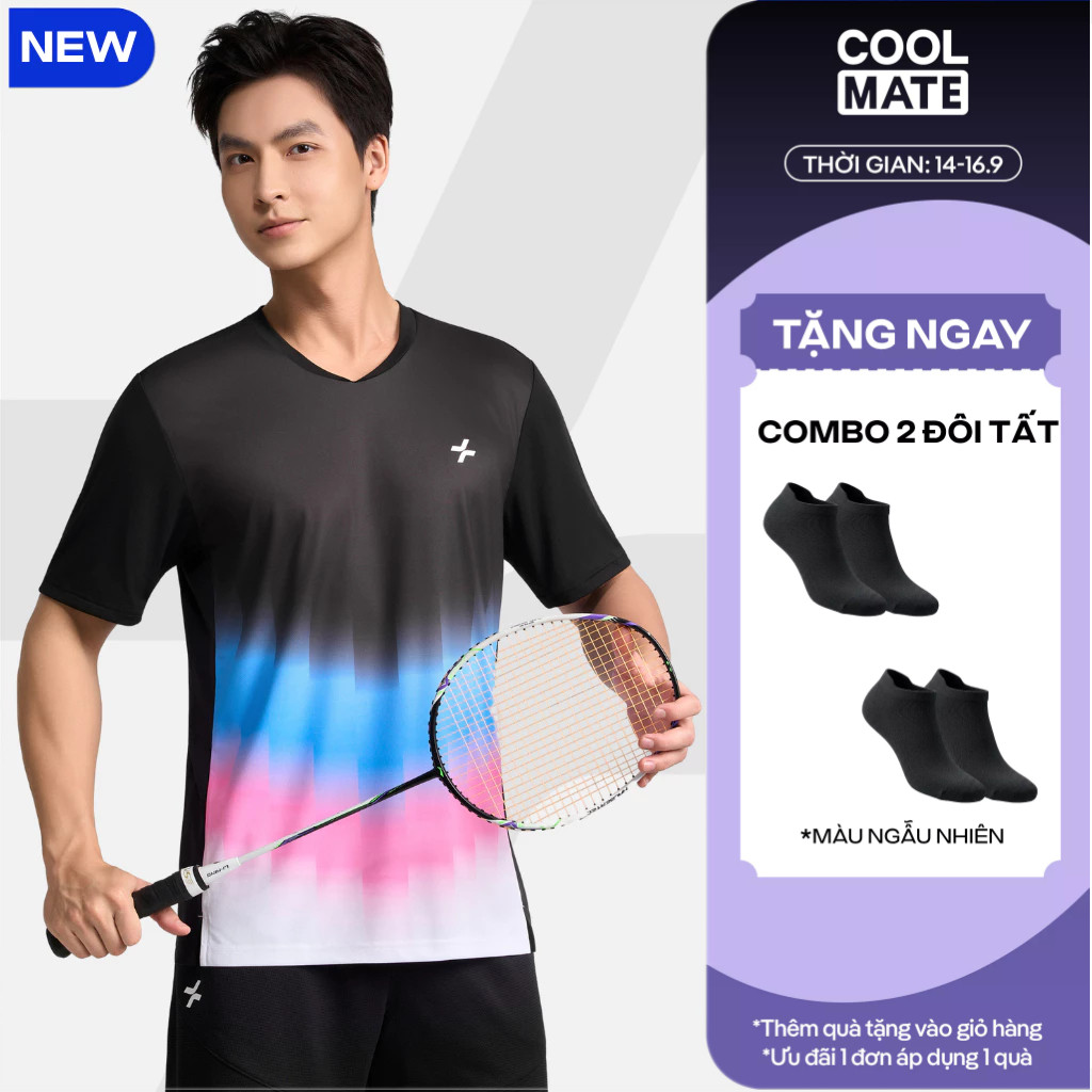 [MỚI-TẶNG COMBO 2 TẤT]Áo thun T-shirt cầu lông nam Graphic Faded Smash Energy chất mát, thoáng khí, nhanh khô Coolmate