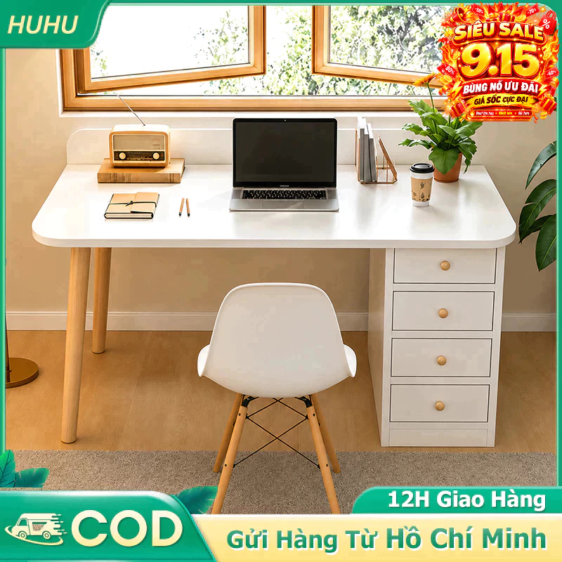 HUHU Bàn làm việc Kệ sách để bàn đa năng decor  Bàn làm việc học tập gỗ cực xinh thương hiệu