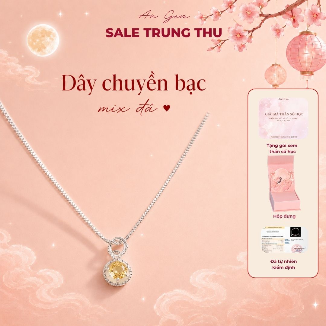 Dây chuyền bạc nữ An Gem, dây chuyền bạc 925 mặt đá Topaz, Moonstone