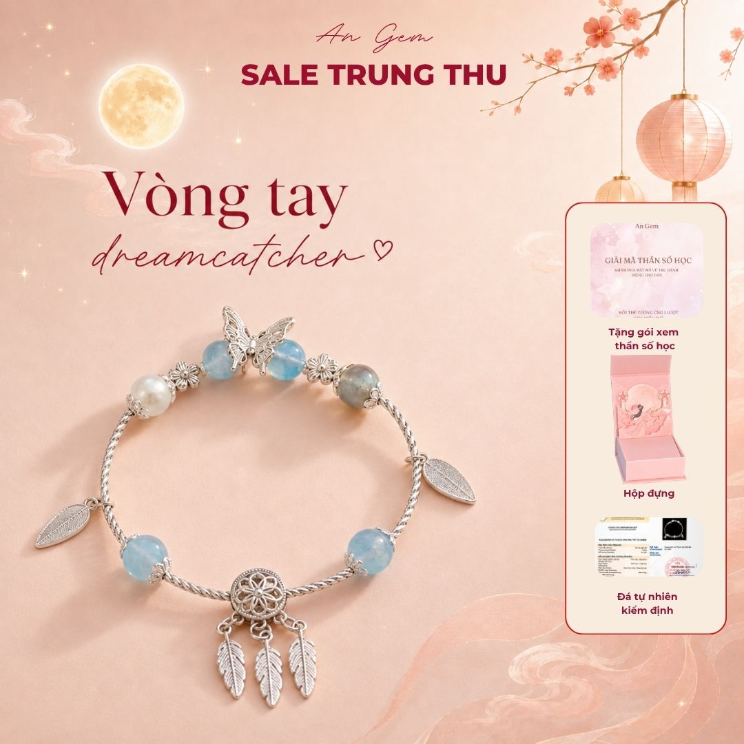 Vòng tay nữ Dreamcatcher mix đá An Gem, lắc tay nữ đính đá charm tinh tế