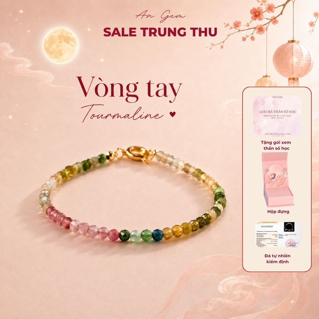 Lắc tay tourmaline đa sắc An Gem, vòng tay charm móc khóa freesize