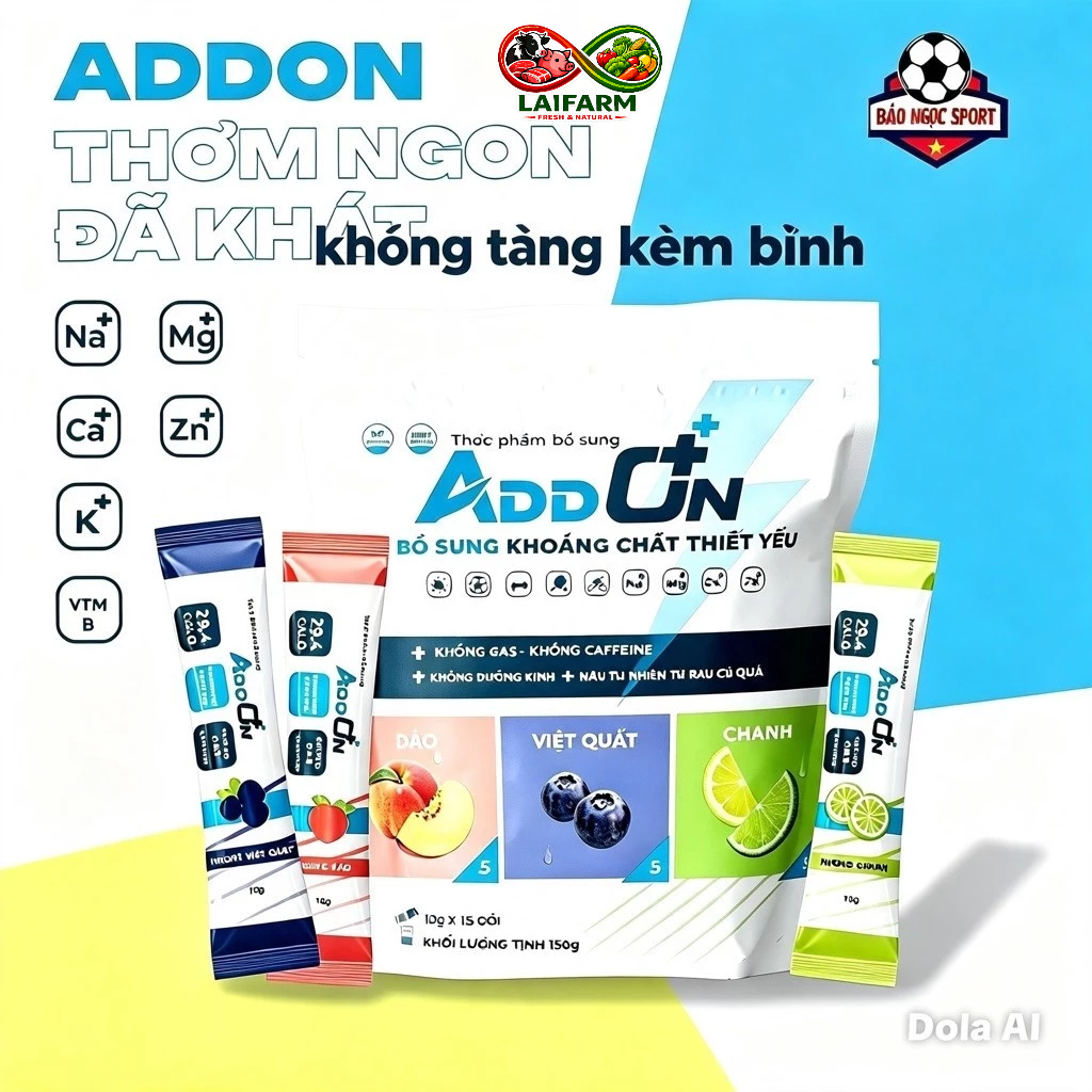 [Laifarm] Bột Điện Giải ADDON Vị Tổng Hợp 29 Calo Bù Muối Khoáng Hương Thơm Trái Cây Tự Nhiên