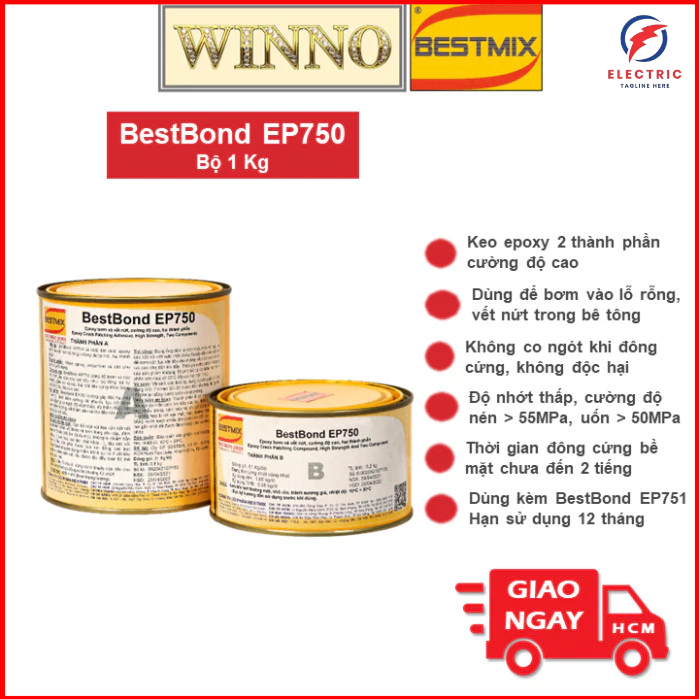[Hỏa Tốc] Bộ 1kg BestBond EP750 Chống Thấm Epoxy Cường Độ Cao Bestmix Keo Bơm Xử Lý Nứt Kết Cấu Sika