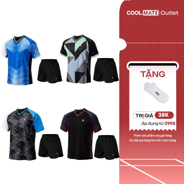 [Tặng 1 quà đơn 299k] Bộ Đồ Thể Thao Nam Cooolmate Cầu Lông, Pickleball Áo thun Racquet và Quần Short Maxcool 5inch