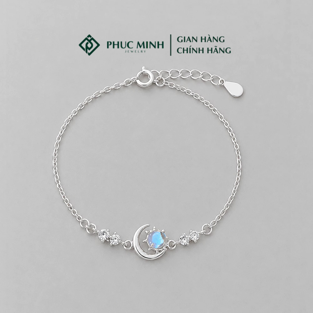 Lắc tay bạc PMJ vòng tay nữ hình mặt trăng ôm viên đá moonstone lấp lánh PMJS0866L Phúc minh Jewelry