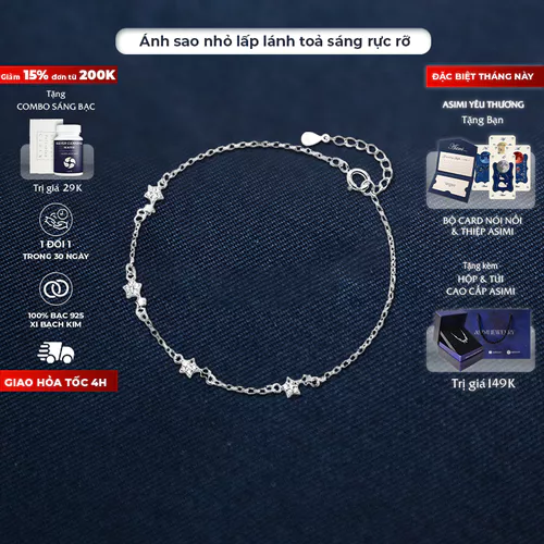 Lắc tay bạc Ý S925 nữ mặt ngôi xinh xắn Asimi Star Cute LT33