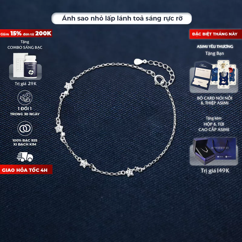 Lắc tay bạc Ý S925 nữ mặt ngôi xinh xắn Asimi Star Cute LT33 1
