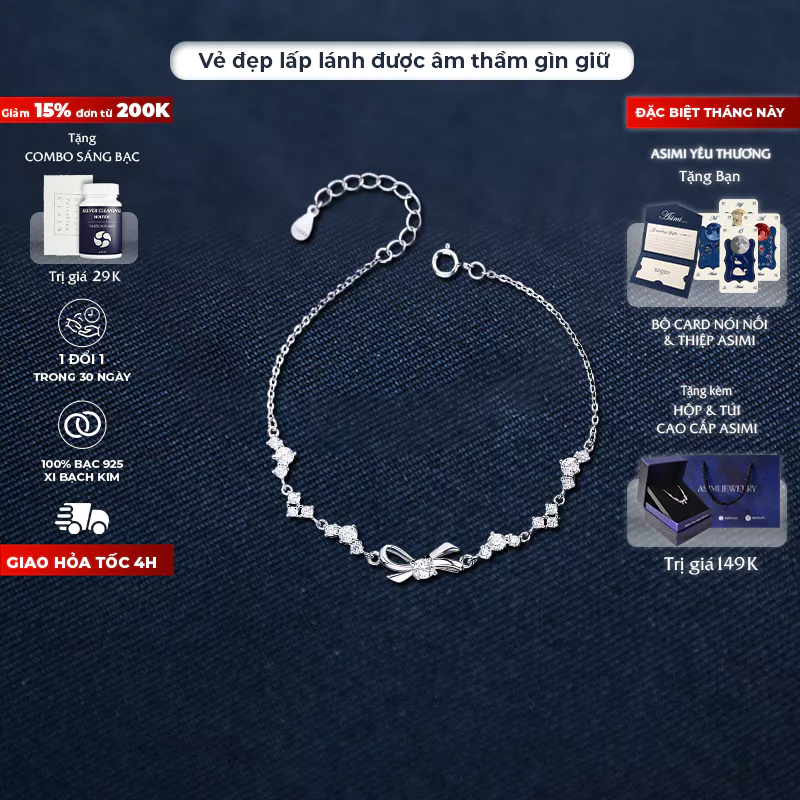 Lắc tay bạc nữ nơ Charmélia Asimi Charmélia LT42 1