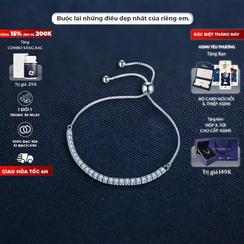Lắc chân bạc rút chuỗi đá trơn Zircon Asimi Gem Rope LC03