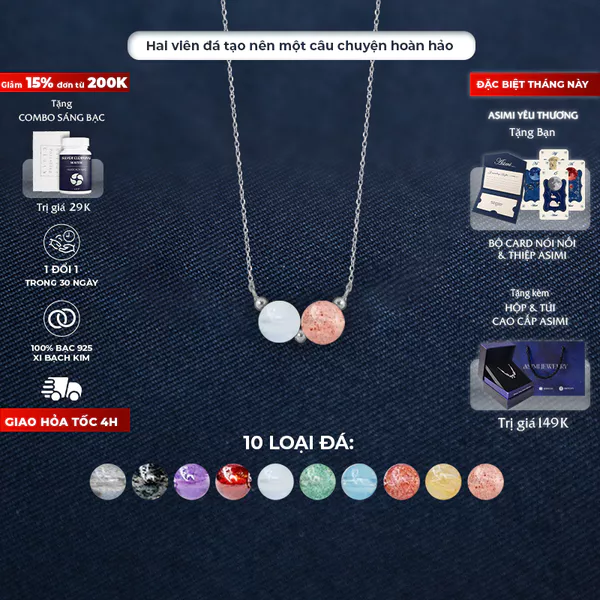 Dây chuyền bạc Ý Đôi Đá Năng Lượng Duo Gems Soul DC75