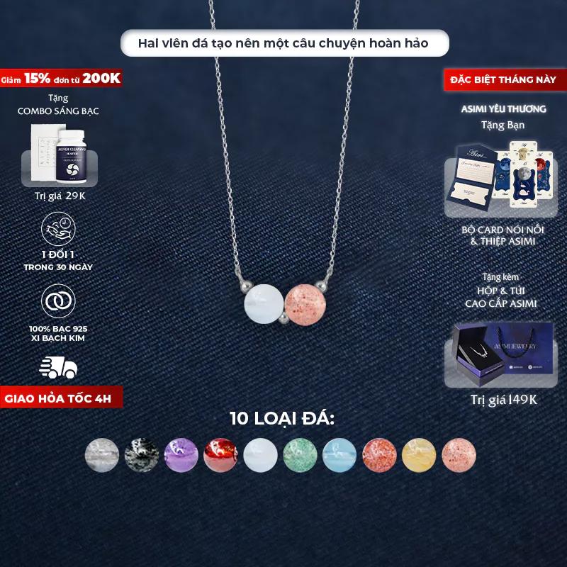 Dây chuyền bạc Ý Đôi Đá Năng Lượng Duo Gems Soul DC75 1
